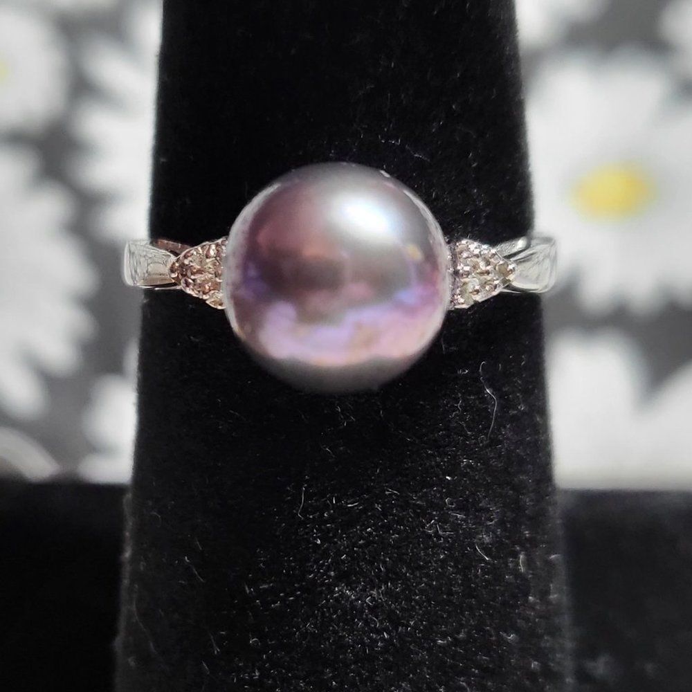 Japanese Tahitian Akoya Pearl Ring with Diamond Accents
